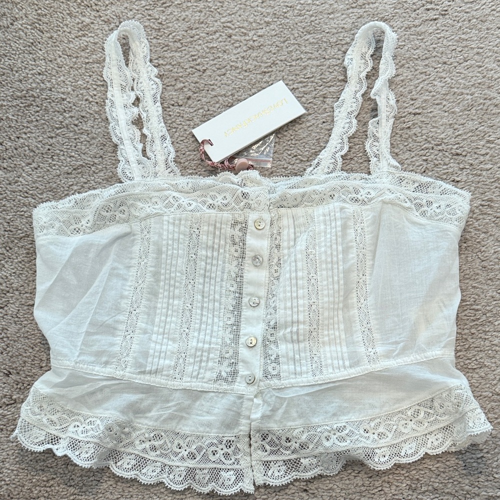 LoveShackFancy Vietta White Lace Buttoned Top XS